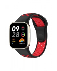 Newface Xiaomi Redmi Watch 3 Spor Delikli Kordon - Siyah-Kırmızı