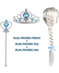 Örgülü Karlar Ülkesi  Peruğu Tacı ve Sopası Çocuk Boy