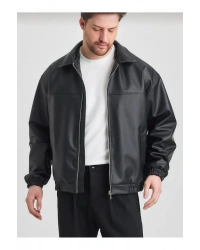 Oversize Erkek Siyah Deri Ceket