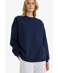 Oversize Geniş Kalıp Bisiklet Yaka Basic Düz Kalın Sweatshirt