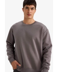 Oversize Geniş Kalıp Bisiklet Yaka Kalın Basic Düz Sweatshirt T5139AZ24AU