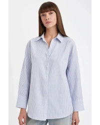 Oversize Geniş Kalıp Çizgili Oxford Uzun Kollu Gömlek