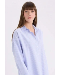 Oversize Geniş Kalıp Çizgili Oxford Uzun Kollu Gömlek