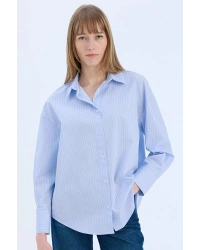 Oversize Geniş Kalıp Çizgili Poplin Uzun Kollu Gömlek