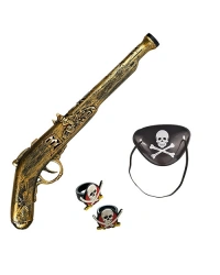 Oyuncak Korsan Tabancası Korsan Maskesi ve 2 Adet Korsan Yüzüğü Seti