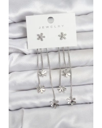 Papatya Model Gümüş Renk Pirinç Sallantılı Kadın Küpe