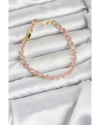 Pembe Kare Zirkon Taşlı Gold Renk Pirinç Su Yolu Kadın Bileklik