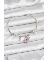 Pembe Kelebek Charmlı Gümüş Renk Kadın Bileklik