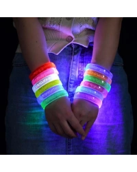 Pembe Led Işıklı Baskı Yapılabilen Pilli Bileklik Bilezik 1,5 cm Genişlik