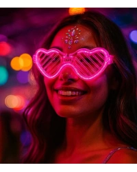 Pembe LED Işıklı Kalp Gözlük – 3 Modlu Parti