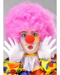 Pembe Renk Kıvırcık Afro Bonus Peruk Takma Saç ve Kırmızı Burun Seti