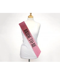 Pembe Üzeri Siyah Kalın Bride To Be Yazılı Simli Işıltılı Kuşak Kemer 10x80 cm