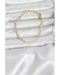 Pembe ve Beyaz Zirkon Taşlı Gold Renk Su Yolu Kadın Bileklik
