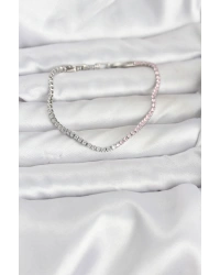 Pembe ve Beyaz Zirkon Taşlı Gümüş Renk Su Yolu Kadın Bileklik