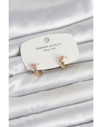 Pembe Yunus Balığı Model Gold Renk Pirinç Çocuk Küpe