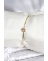 Pembe Zirkon Taşlı Kalp Model Gold Renk Kadın Bileklik