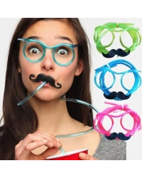 Pipetli Parti Gözlüğü - Çocuk ve Yetişkin Bıyıklı Pipet Gözlük Pembe Renk 18x14 cm