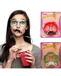 Pipetli Parti Gözlüğü - Çocuk ve Yetişkin Bıyıklı Pipet Gözlük Yeşil Renk 18x14 cm