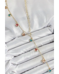 Pirinç Asorti Kalp Model Gold Renk Zirkon Taşlı Y Kolye