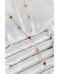 Pirinç Asorti Model Gold Renk Zirkon Taşlı Y Kolye