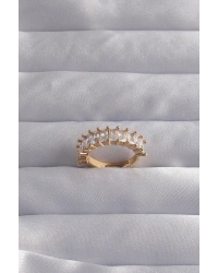 Pirinç Ayarlamalı Gold Renk Baget Taşlı Su Yolu Yüzük