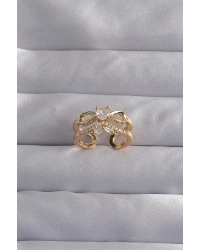 Pirinç Ayarlamalı Gold Renk Zirkon Taşlı 2li Görünüm Fiyonk Yüzük