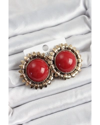 Pirinç Bordo Vintage Model Gold Renk Kadın Küpe