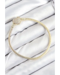 Pirinç Charm Zirkon Taşlı Kalp Model Gold Renk Kadın Bileklik
