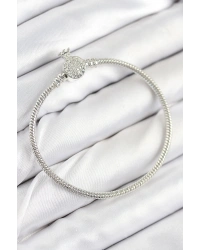 Pirinç Charm Zirkon Taşlı Taç Model Gümüş Renk Kadın Bileklik