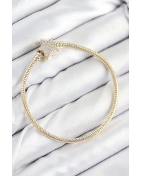 Pirinç Charm Zirkon Taşlı Yıldız Model Gold Renk Kadın Bileklik