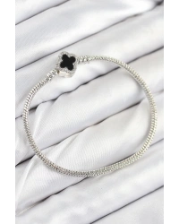 Pirinç Charm Zirkon Taşlı Yonca Model Gümüş Renk Kadın Bileklik