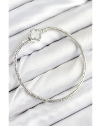 Pirinç Charm Zirkon Taşlı Yonca Model Gümüş Renk Kadın Bileklik