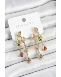 Pirinç Çoklu Damla Model Karşık Zirkon Taşlı Gold Ve Gümüş Renk Kadın Küpe