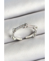 Pirinç Düğüm Figürlü Zirkon Taşlı Gümüş Renk Ayarlanabilir Kadın Yüzük