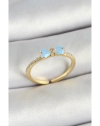 Pirinç Fiyonk Figürlü Zirkon Taşlı Gold Renk Ayarlanabilir Kadın Yüzük