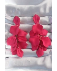 Pirinç Fuşya Renk Sallantılı Yaprak Model Küpe