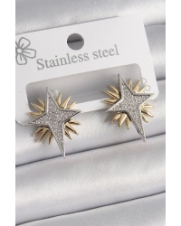 Pirinç Gold Gümüş Renk Zirkon Taşlı Kutup Yılıdız Model Kadın Küpe