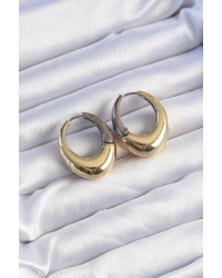 Pirinç Gold Gümüş Renkli Oval Bombeli Küpe