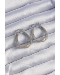 Pirinç Gold Gümüş Renkli Oval Çoklu Görünümlü Küpe