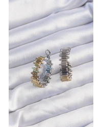 Pirinç Gold Gümüş Renkli Tırtıklı Halka Küpe