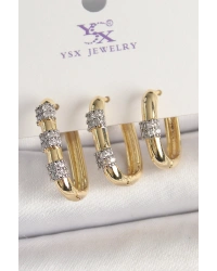Pirinç Gold Renk 3Lü Halka Model Gümüş Zirkon Taş Detaylı Kadın Kombin Küpe