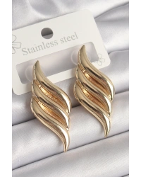 Pirinç Gold Renk 3 Sıra Dalga Model Kadın Küpe