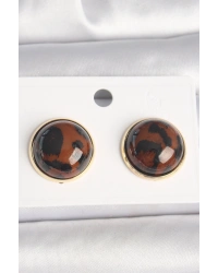 Pirinç Gold Renk 3D Daire Leopar Model Kadın Küpe