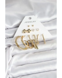 Pirinç Gold Renk 6 Çift Kadın Küpe Seti