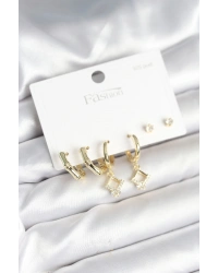 Pirinç Gold Renk 925 Ayar Gümüş Çivili Kadın Küpe Seti