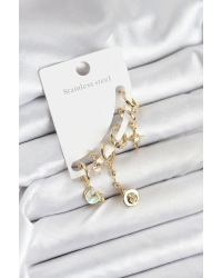 Pirinç Gold Renk Ay Model Kadın Set Küpe