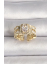 Pirinç Gold Renk Ayarlanabilir Baget Zirkon Taş Model Kadın Yüzük