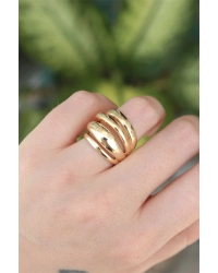 Pirinç Gold Renk Ayarlanabilir Tırtıklı Bombe Yüzük