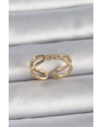 Pirinç Gold Renk Ayarlanabilir Zirkon Taşlı Sarmal Model Kadın Yüzük