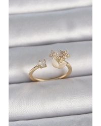 Pirinç Gold Renk Ayarlanabilir Zirkon Taşlı Yıldız Model Kadın Yüzük